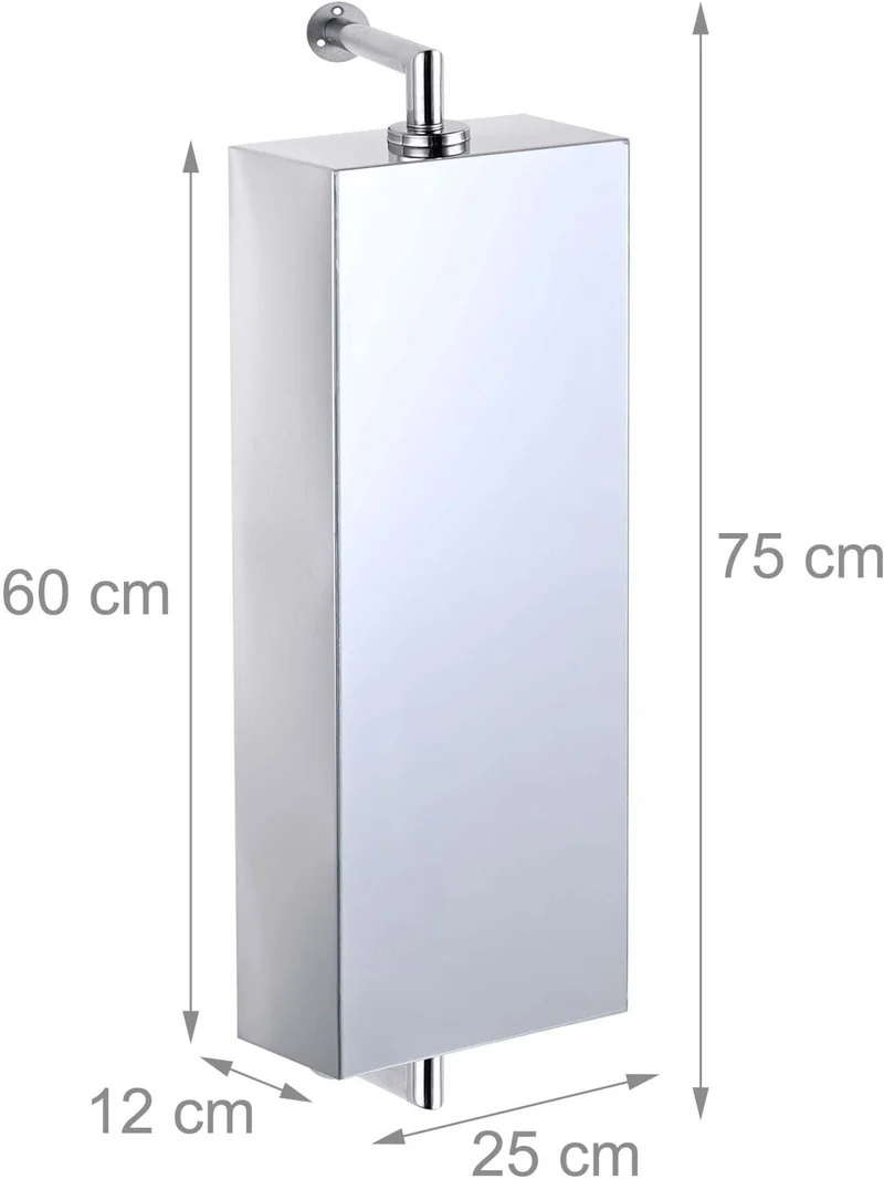 Armoire miroir pivotante murale salle de bains rangement compact 75 x 25 x 12 cm en acier inoxydable argent 13_0018946
