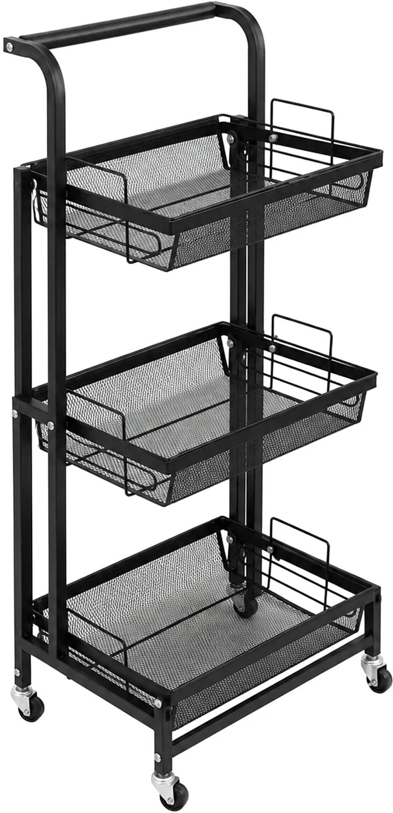 Chariot de cuisine réglable 94,5 x 44 x 30 cm avec 3 étagères fonctionnel et pratique pour rangement moderne en fer noir 13_0018937