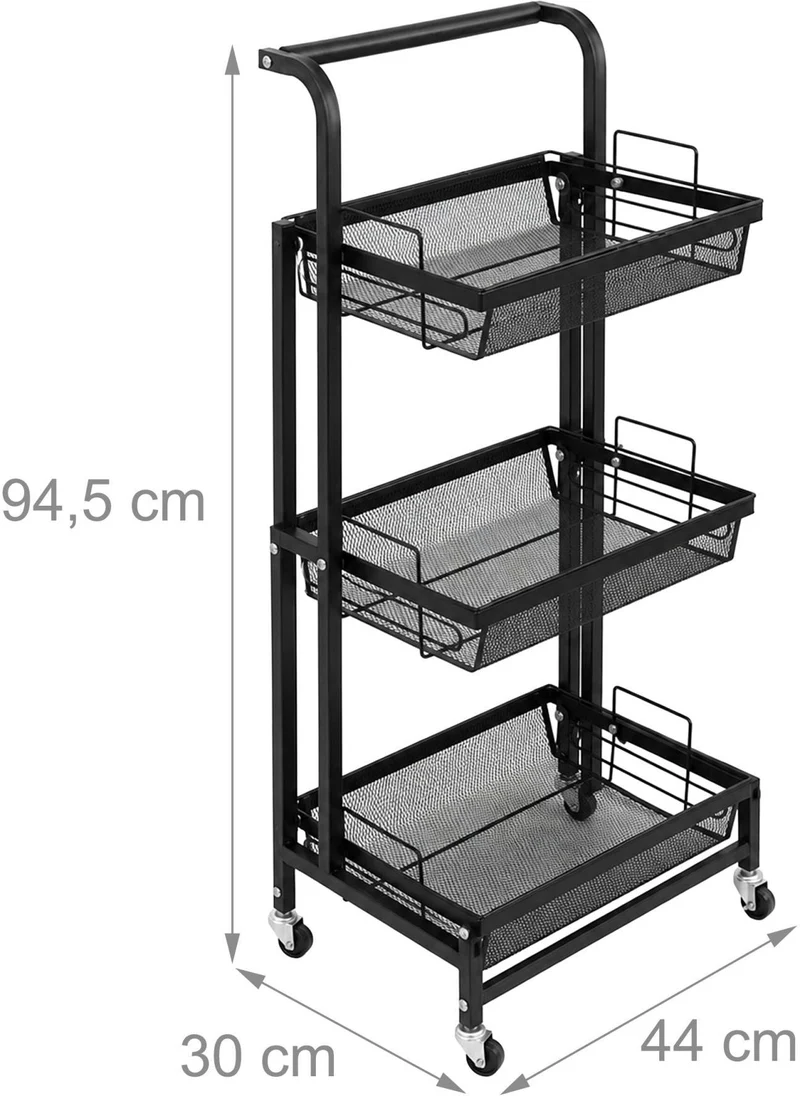 Chariot de cuisine réglable 94,5 x 44 x 30 cm avec 3 étagères fonctionnel et pratique pour rangement moderne en fer noir 13_0018937