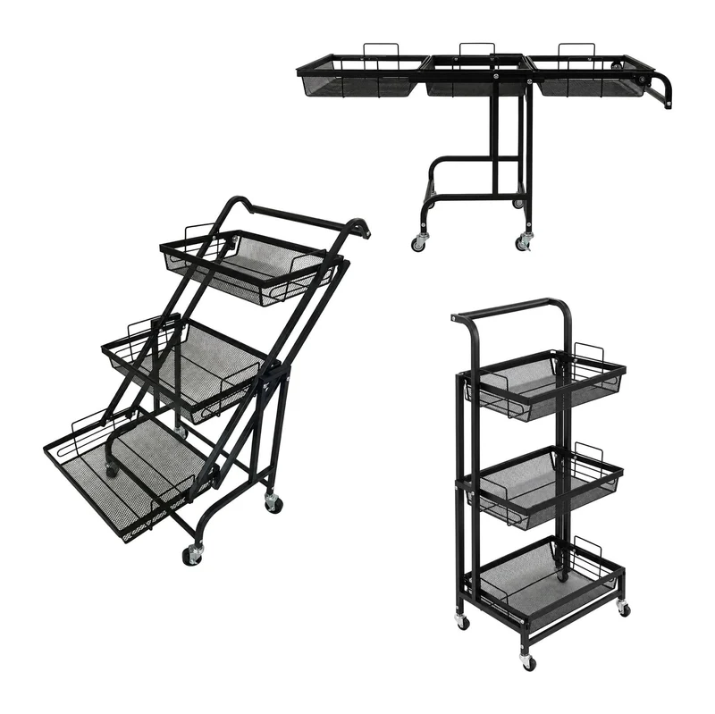Chariot de cuisine réglable 94,5 x 44 x 30 cm avec 3 étagères fonctionnel et pratique pour rangement moderne en fer noir 13_0018937