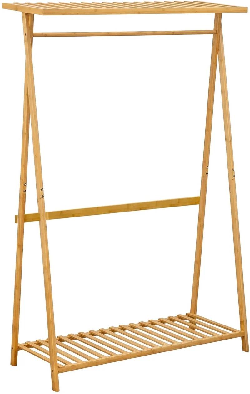 Porte-manteau sur pied avec 4 étagères pratique pour couloir 160 x 100 x 35 cm en bambou naturel 13_0018934
