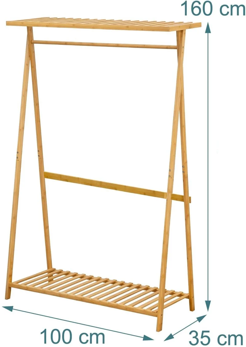 Porte-manteau sur pied avec 4 étagères pratique pour couloir 160 x 100 x 35 cm en bambou naturel 13_0018934