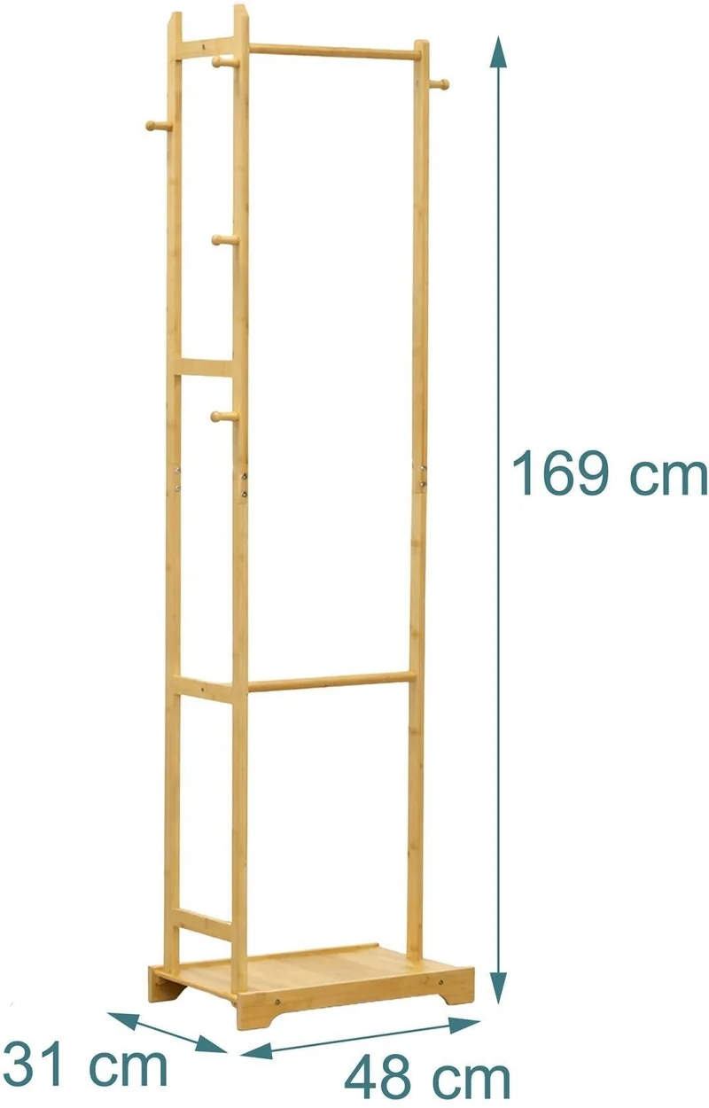 Porte-manteau sur pied étroit pour couloir 169 x 48 x 31 cm rangement pratique style naturel en bambou naturel 13_0018932