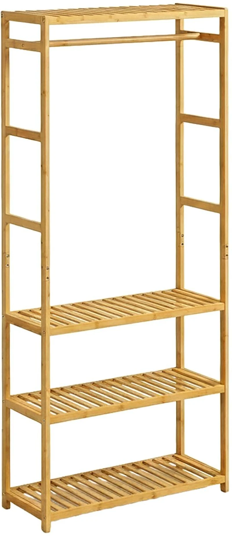 Porte-vêtements sur pied avec 4 étagères pour couloir rangement pratique 163 x 70 x 29 cm en bambou naturel 13_0018931