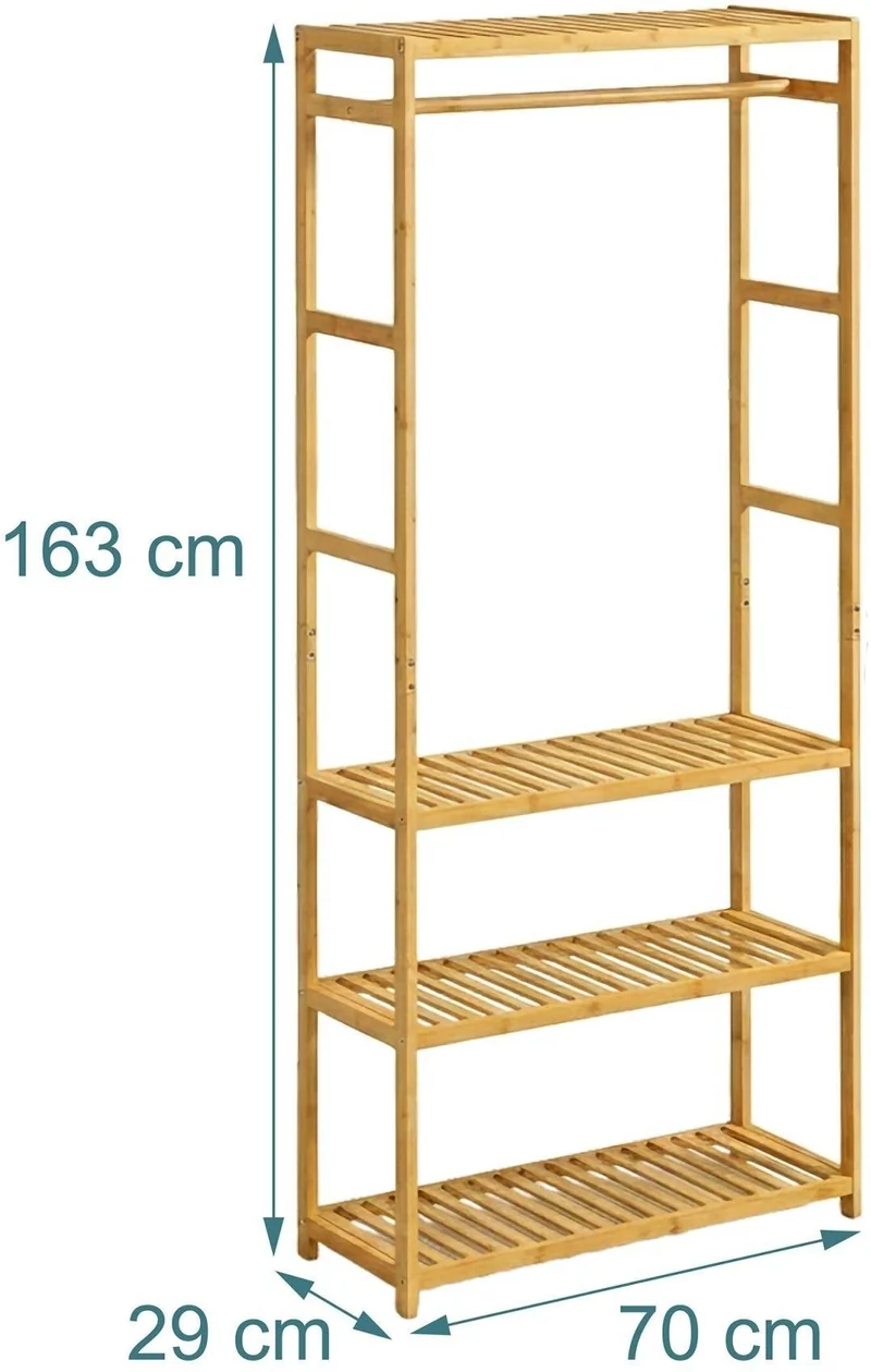 Porte-vêtements sur pied avec 4 étagères pour couloir rangement pratique 163 x 70 x 29 cm en bambou naturel 13_0018931