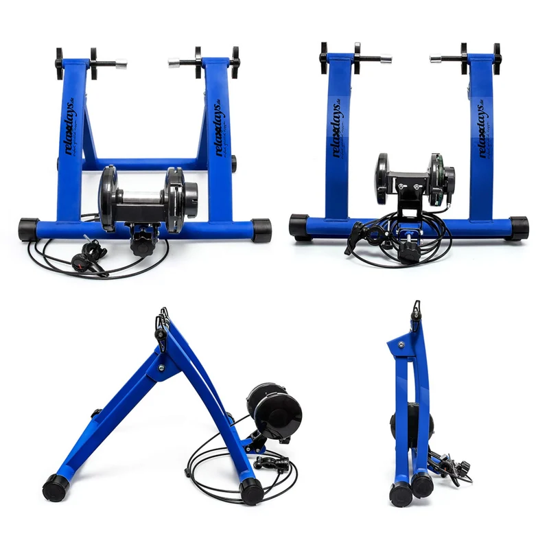 Home trainer pliable pour vélo 38 x 55 x 48 cm 6 vitesses réglables entraînement intérieur en acier bleu 13_0017999