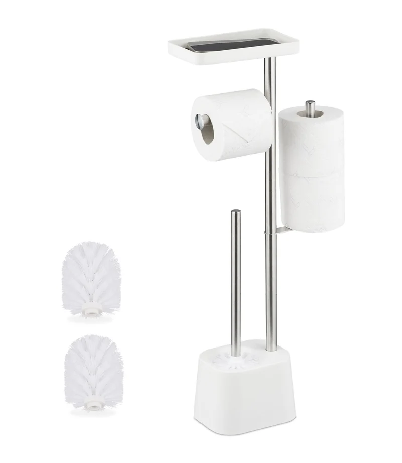 Serviteur WC pratique porte-brosse et porte-rouleau 65,5 x 29 x 11 cm en acier inoxydable gris 13_0017362