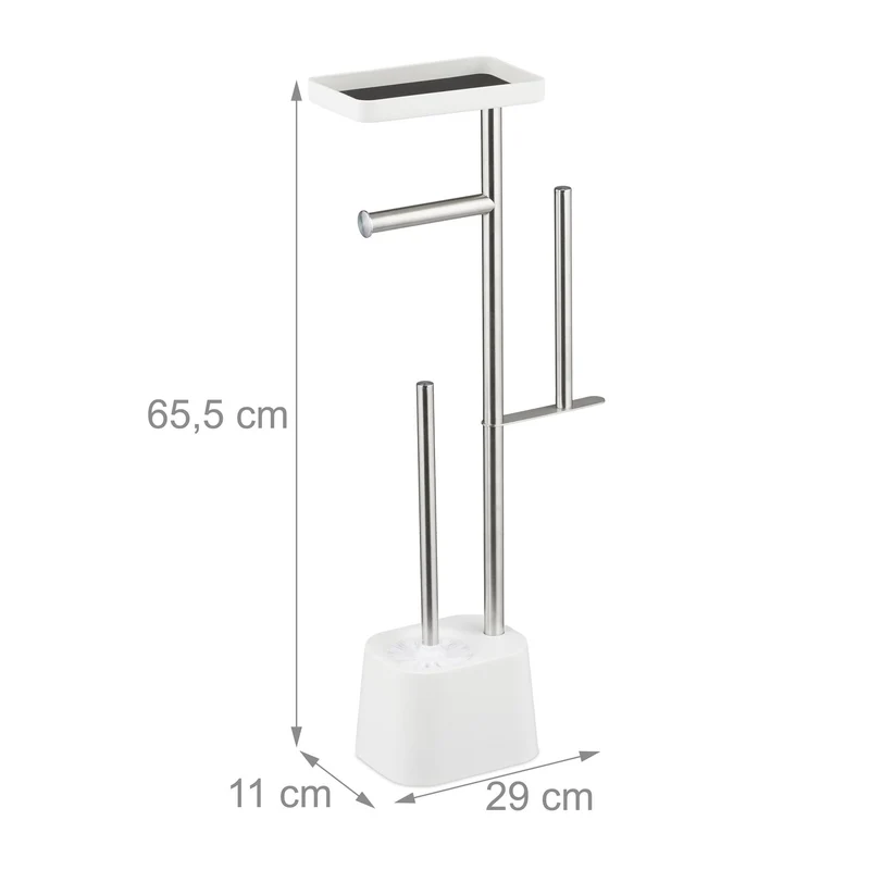 Serviteur WC pratique porte-brosse et porte-rouleau 65,5 x 29 x 11 cm en acier inoxydable gris 13_0017362
