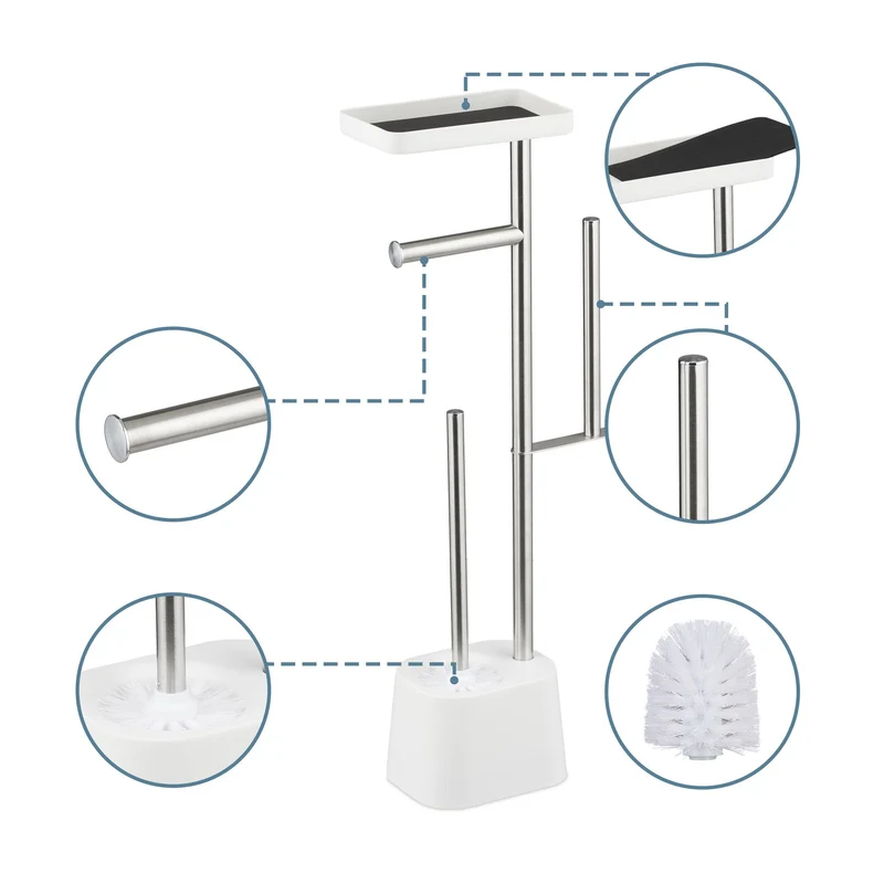 Serviteur WC pratique porte-brosse et porte-rouleau 65,5 x 29 x 11 cm en acier inoxydable gris 13_0017362