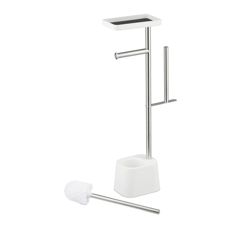 Serviteur WC pratique porte-brosse et porte-rouleau 65,5 x 29 x 11 cm en acier inoxydable gris 13_0017362