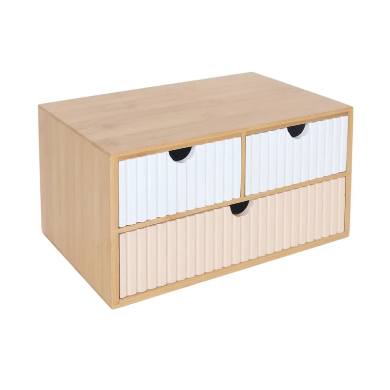 Boîte à tiroirs rangement moderne pour bureau 30 x 20 x 15 cm en bambou naturel 13_0017438