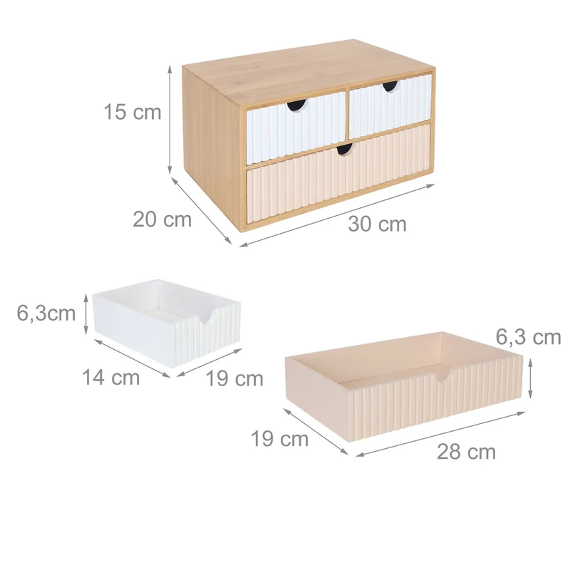 Boîte à tiroirs rangement moderne pour bureau 30 x 20 x 15 cm en bambou naturel 13_0017438