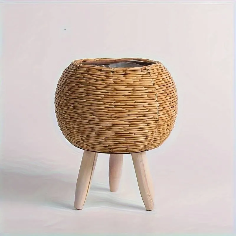 Pot de Fleur sur Pied en Rotin