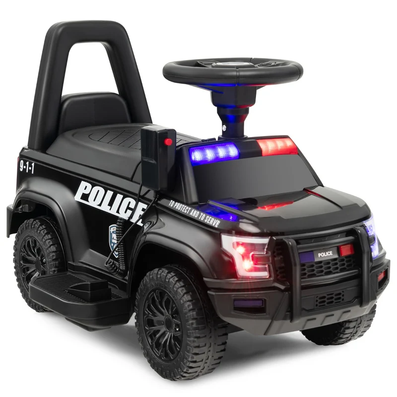 Voiture de police enfant à pousser 62 x 44 x 43 cm avec son et mégaphone design moderne en polypropylène noir 20_0018446
