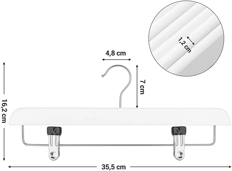 Lot de 8 cintres-pinces pour pantalons et jupes avec crochet pivotant et pinces réglables longueur de 35,5 cm blanc 12_0000133