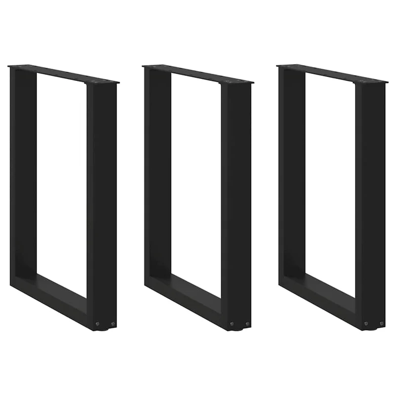 Lot de 3 pieds de table à manger en U 70 x 72-73 cm avec niveleurs réglables design moderne en acier noir 02_0057440