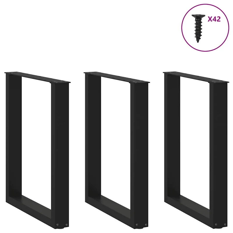 Lot de 3 pieds de table à manger en U 70 x 72-73 cm avec niveleurs réglables design moderne en acier noir 02_0057440