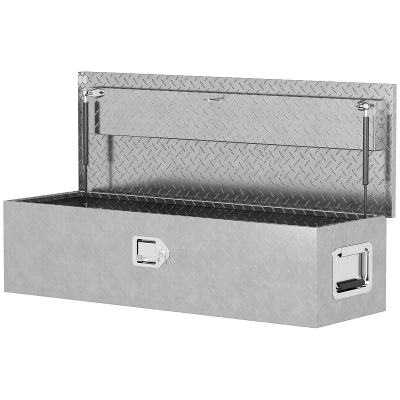 Boîte à outils pour remorque 99 x 33 x 25.5 cm verrouillable ouverture assistée industriel design en aluminium argent 21_0007165