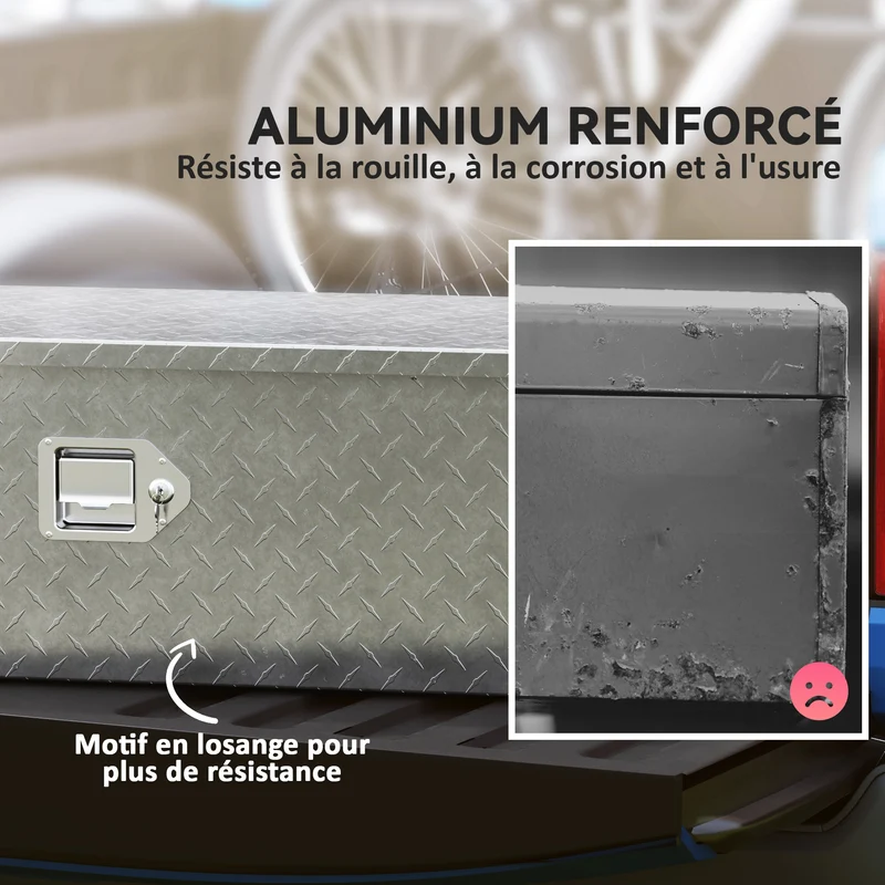 Boîte à outils pour remorque 99 x 33 x 25.5 cm verrouillable ouverture assistée industriel design en aluminium argent 21_0007165