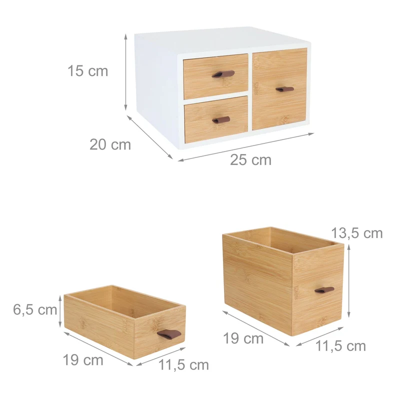 Boîte de rangement à tiroirs moderne organisation bureau 15 x 25 x 20 cm en bambou naturel 13_0017883