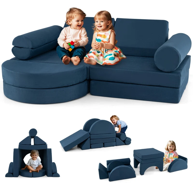 Lot de 13 canapés modulaires pour enfants 145 x 71 x 46 cm stimulateur créatif ambiance cosy en mousse suède bleu marine 20_0011020