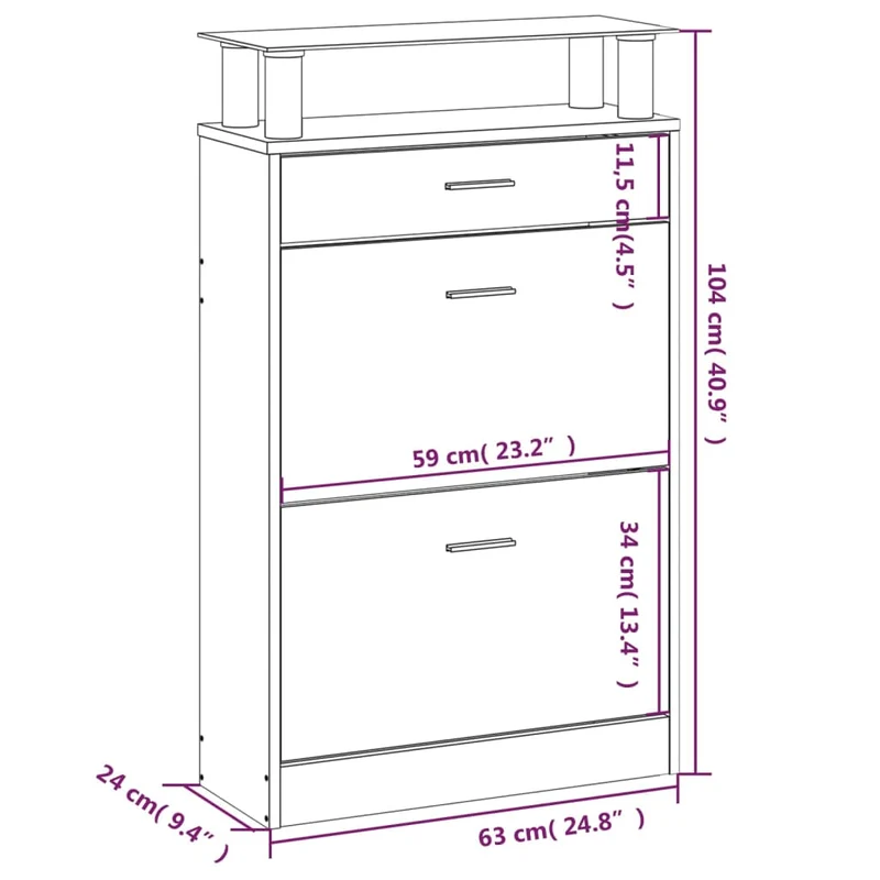Armoire à chaussures range chaussures rangement meuble entrée couloir salon 63 x 24 x 104 cm bois d'ingénierie gris 02_0021841