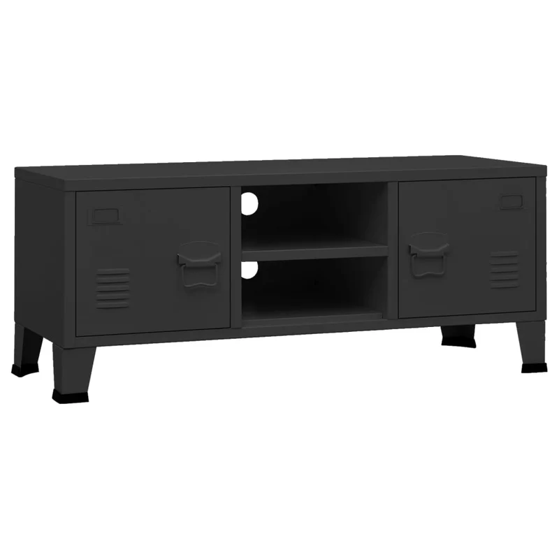Meuble TV multimédia étagère télévision buffet téléviseur salle à manger salon chambre industriel 105 x 35 x 42 cm Métal noir 02_0027645