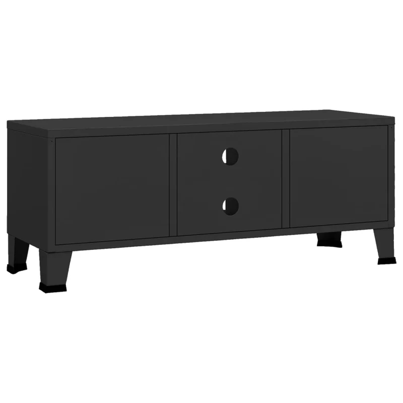 Meuble TV multimédia étagère télévision buffet téléviseur salle à manger salon chambre industriel 105 x 35 x 42 cm Métal noir 02_0027645