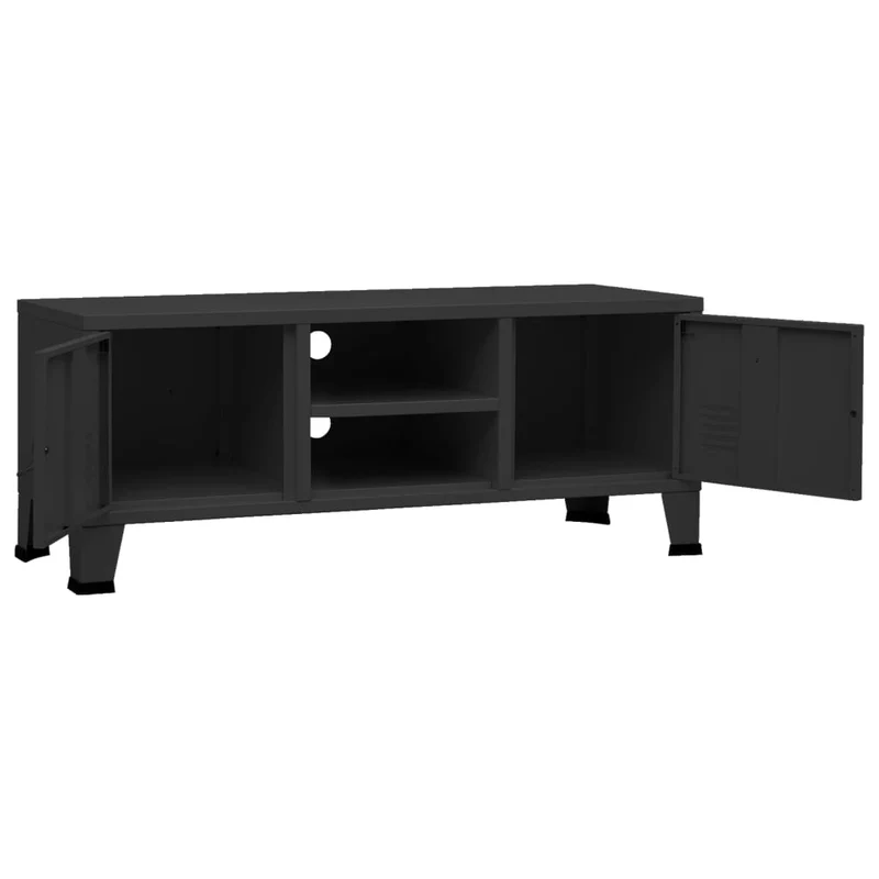 Meuble TV multimédia étagère télévision buffet téléviseur salle à manger salon chambre industriel 105 x 35 x 42 cm Métal noir 02_0027645