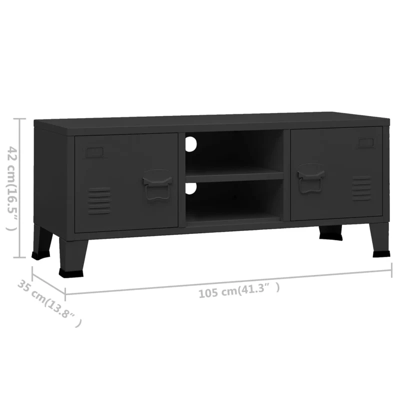 Meuble TV multimédia étagère télévision buffet téléviseur salle à manger salon chambre industriel 105 x 35 x 42 cm Métal noir 02_0027645