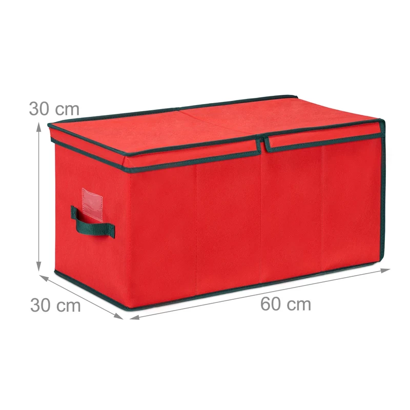 Boîte de rangement spacieuse pour boules de Noël 30 x 30 x 60 cm avec séparateurs ajustables en tissu rouge 13_0016202