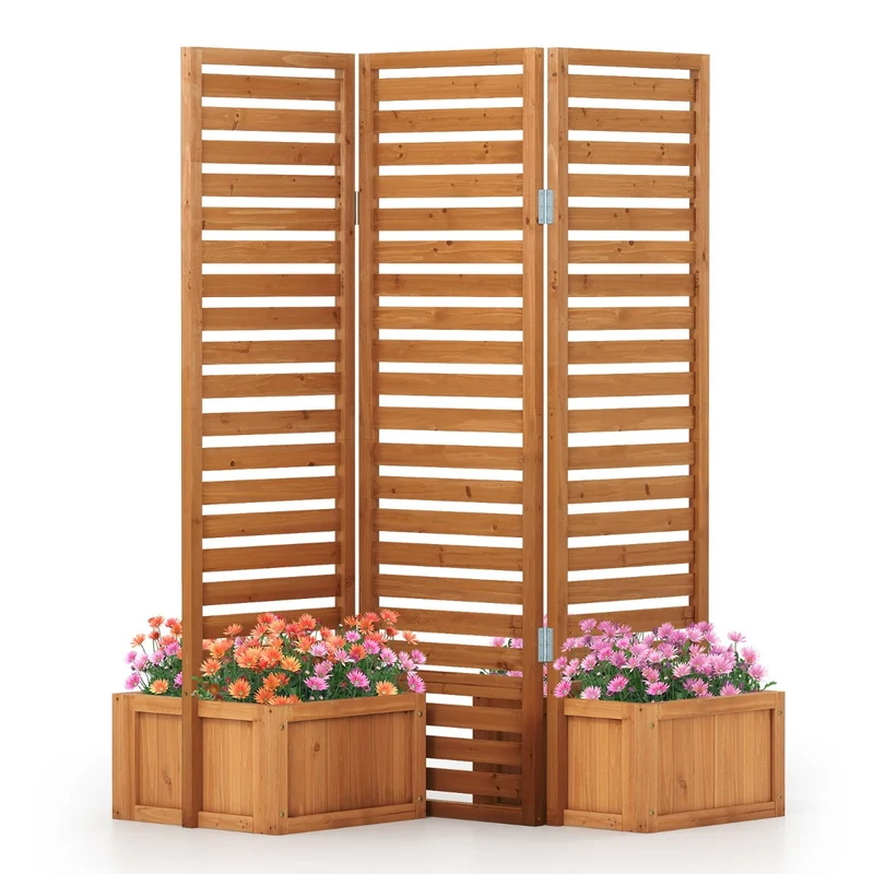 Écran d'intimité extérieur 157 x 50 x 168 cm avec jardinières auto-drainantes design moderne en bois jaune 20_0017860