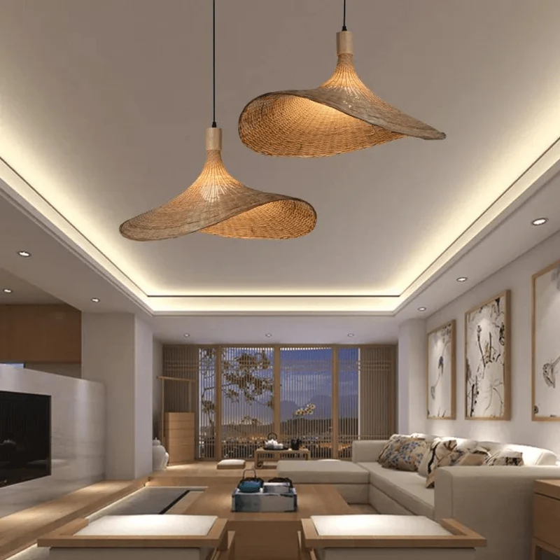 Suspension Luminaire en Rotin Rustique