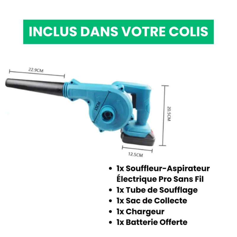 Souffleur-Aspirateur Électrique Pro Sans Fil (+ Batterie Offerte)