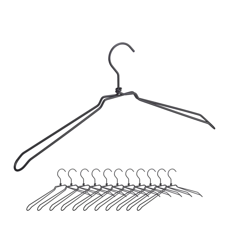 Lot de 12 cintres en métal pour vêtements épaules larges rangement ordonné style industriel 21,5 x 45 x 4 cm en fer noir 13_0008395