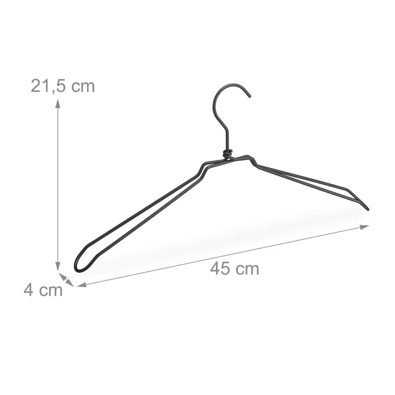 Lot de 12 cintres en métal pour vêtements épaules larges rangement ordonné style industriel 21,5 x 45 x 4 cm en fer noir 13_0008395