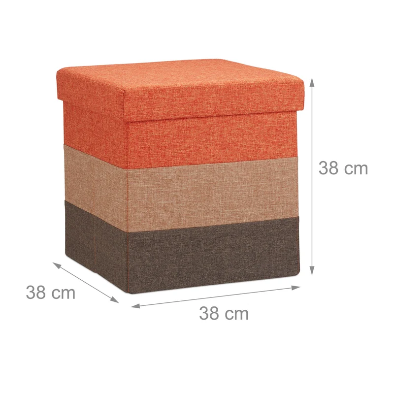 Tabouret pliable de rangement 38 x 38 x 38 cm assise confortable rayures modernes en imitation lin orange 13_0008616