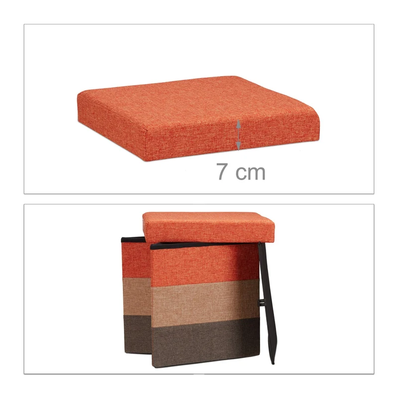 Tabouret pliable de rangement 38 x 38 x 38 cm assise confortable rayures modernes en imitation lin orange 13_0008616