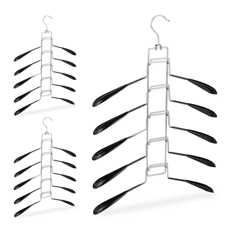 Lot de 3 cintres multiples gain de place capacité 10 kg rangement ordonné 58 x 40,5 x 3,5 cm en fer noir 13_0008118