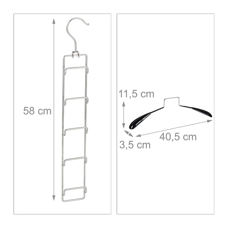 Lot de 3 cintres multiples gain de place capacité 10 kg rangement ordonné 58 x 40,5 x 3,5 cm en fer noir 13_0008118