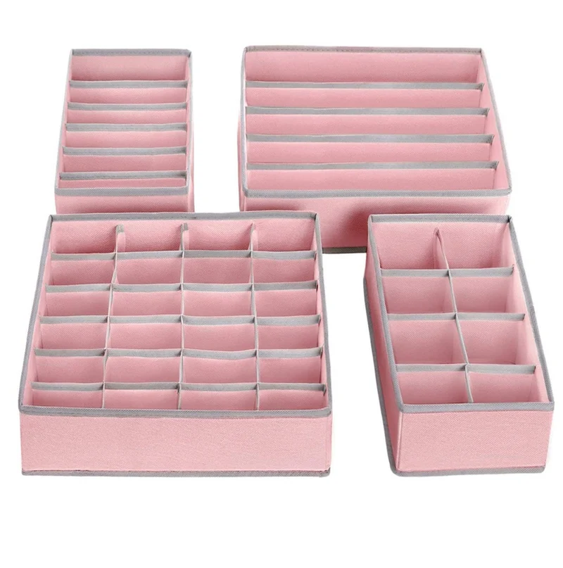 Rus04pk lot de 4 boîtes de rangement pliables pour garde-robe soutien-gorge sous-vêtements chaussettes cravates boîte 60 x 34 x 28 cm en tissu rose 12_0003369