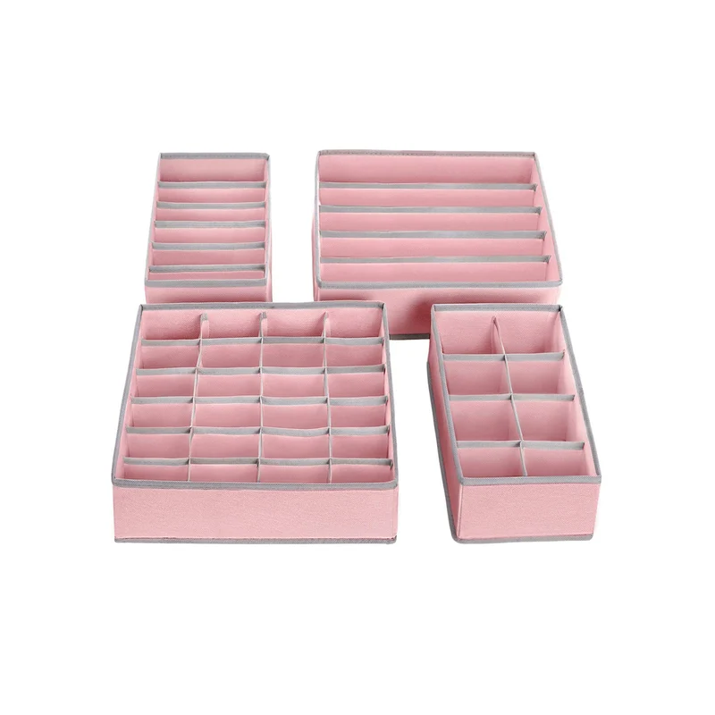 Rus04pk lot de 4 boîtes de rangement pliables pour garde-robe soutien-gorge sous-vêtements chaussettes cravates boîte 60 x 34 x 28 cm en tissu rose 12_0003369