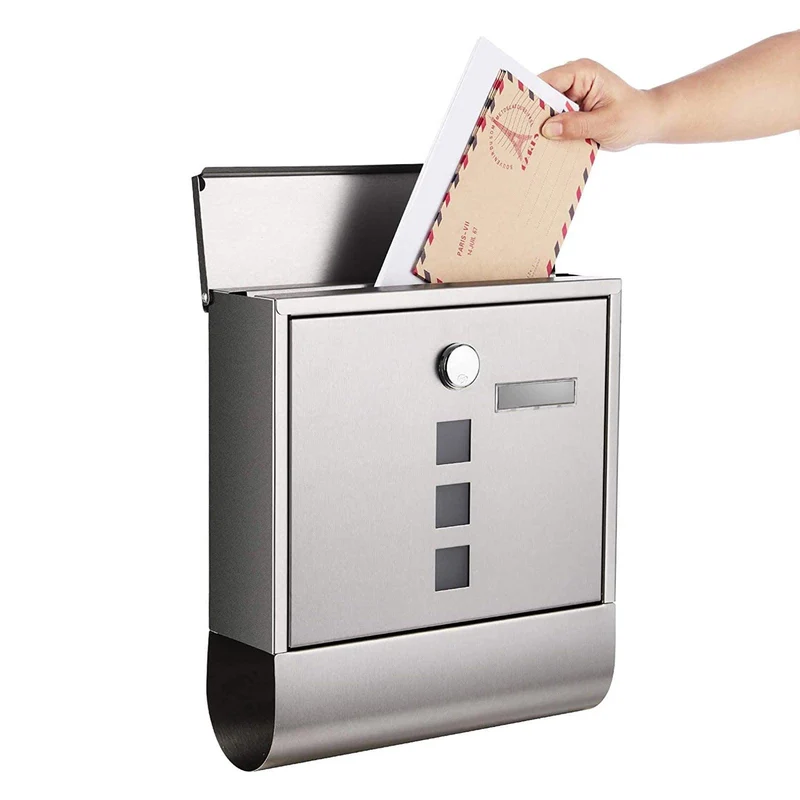 Boîte aux lettres murale avec serrure avec cache fenêtres de visualisation emplacement pour nom rouleau pour journaux facile à installer argenté 12_0001639