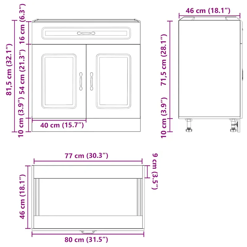 Armoire de cuisine Lucca bois ingénierie 80 x 46 x 81,5 cm grand espace de rangement moderne en bois chêne sonoma 02_0050095