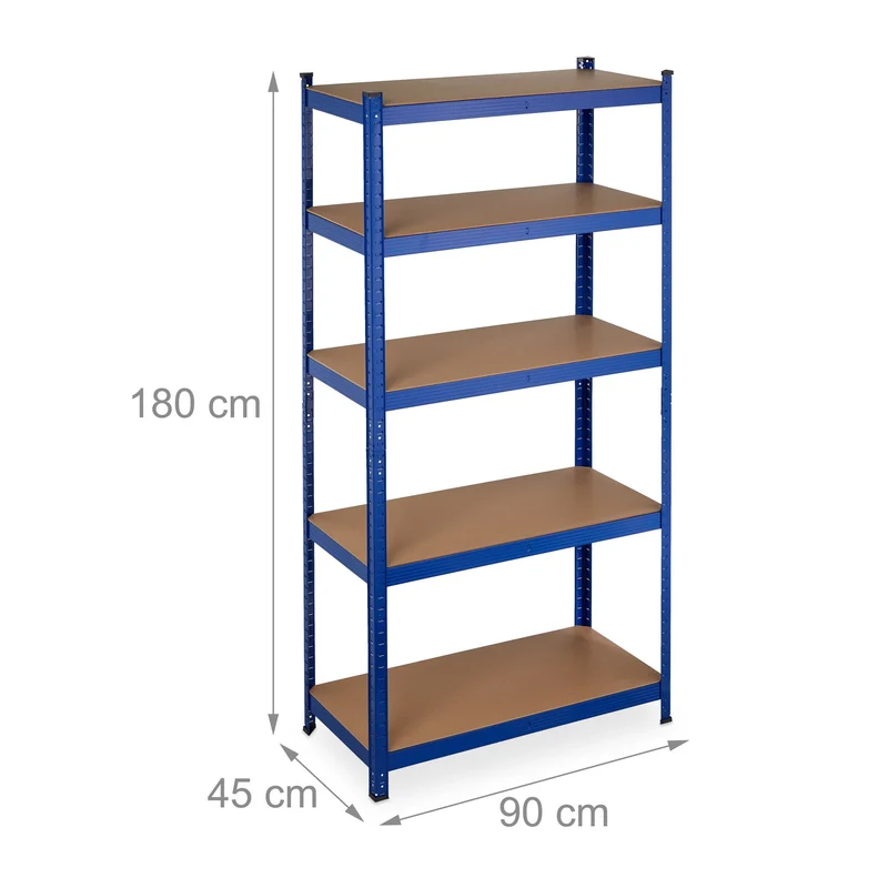 Étagère modulaire à charge lourde réglable 180 x 90 x 45 cm rangement outils garage en acier bleu 13_0010042