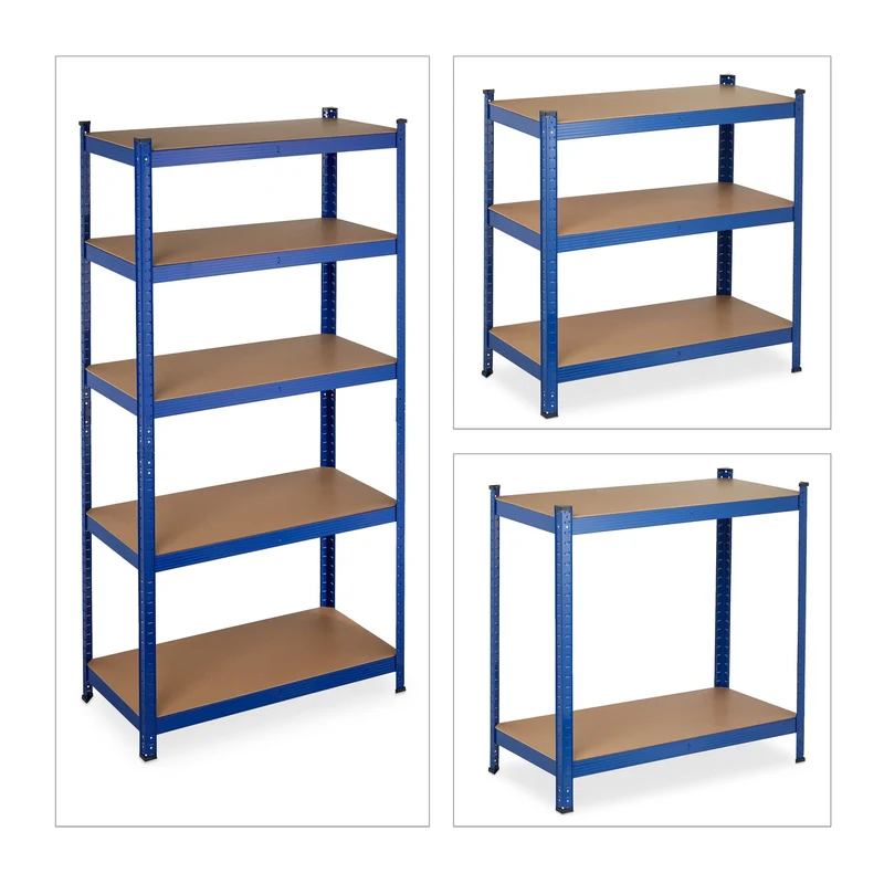 Étagère modulaire à charge lourde réglable 180 x 90 x 45 cm rangement outils garage en acier bleu 13_0010042