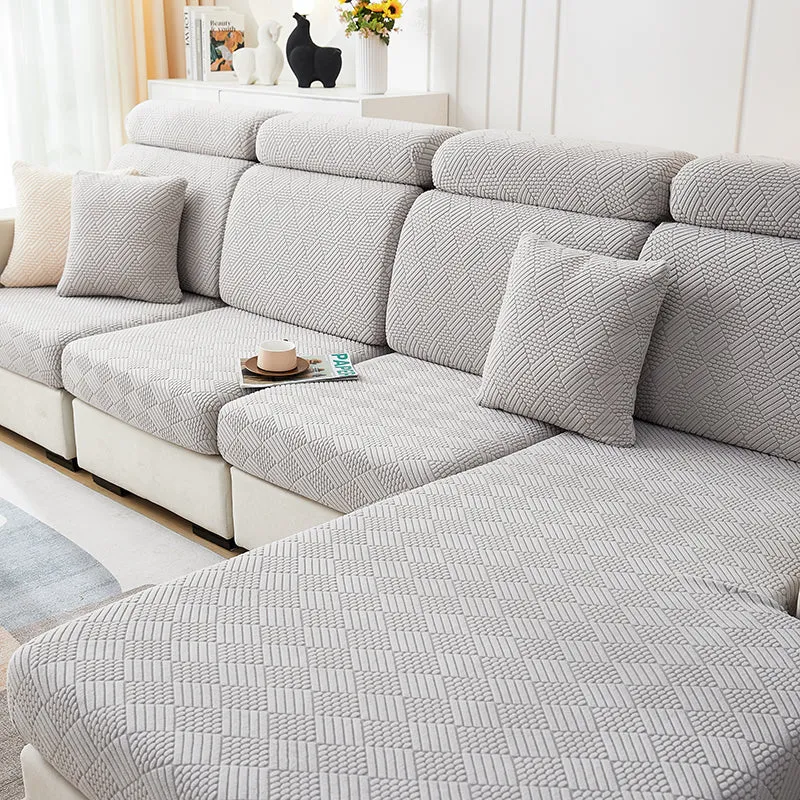 Housse de Coussin Canapé Jacquard Gris Clair