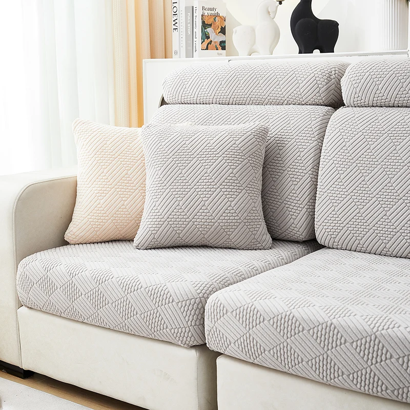 Housse de Coussin Canapé Jacquard Gris Clair