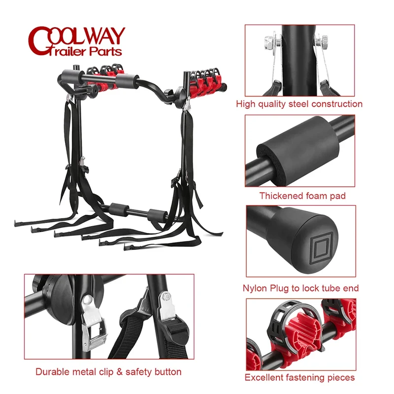 Porte-Vélos de Coffre 3 Vélos Acier 60 kg