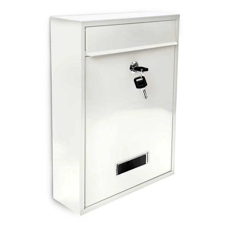 Boîte aux lettres design moderne murale 35 x 26,5 x 8,5 cm fente pour journaux finition laquée en métal blanc 13_0005694
